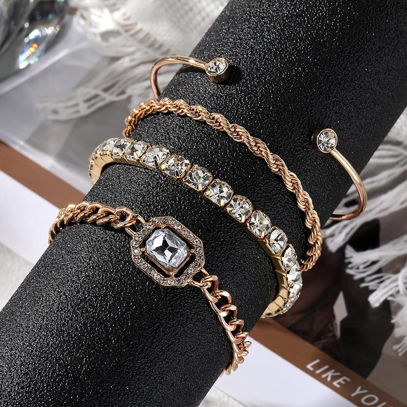 IFKM Gold Bracelets for Women, 14K Gold Plated Dainty Layered Chain Bracelets Adjustable Cute Bangle Link Bracelet Set - Image 5